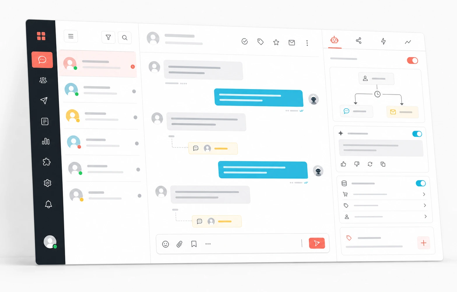 A DirectSood workspace showing a customer conversation and automation controls